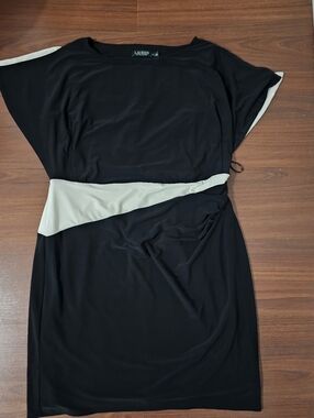 Lauren Ralph Lauren Black and Cream Colorblock Sheath Dress